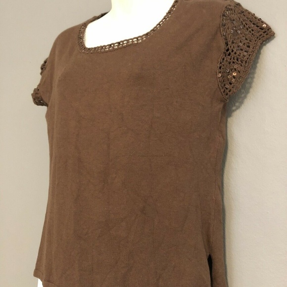 LUCIANO DANTE Cap Hand Knit Sleeve Brown Top XL - Picture 2 of 6